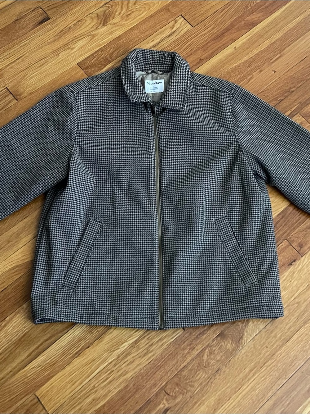 Old Navy Men's Black & White Houndstooth Zip-Up Trench Jacket